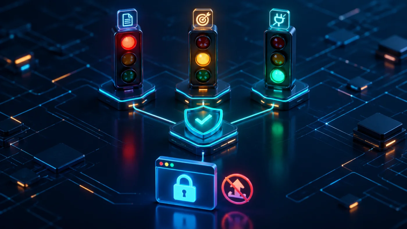 Illustration of a decision traffic light assessing which data, which use and which artificial intelligence tool are safe under the GDPR and the AI Act